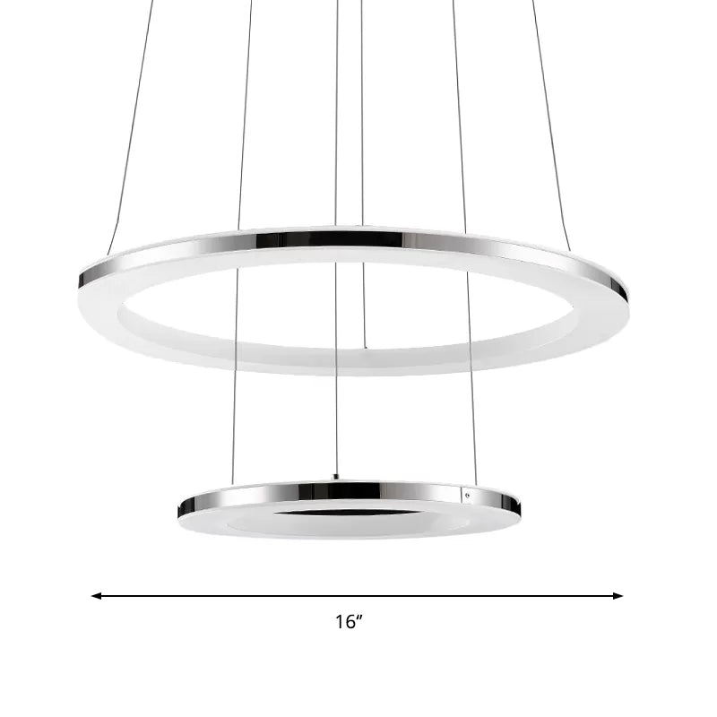 Contemporary Led Acrylic Round Ceiling Pendant Chandelier - 1/2/3-Head Silver Warm/White Light