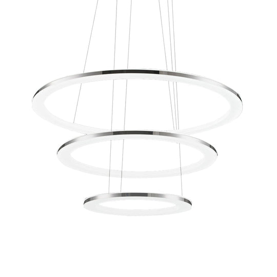 Contemporary Led Acrylic Round Ceiling Pendant Chandelier - 1/2/3-Head Silver Warm/White Light