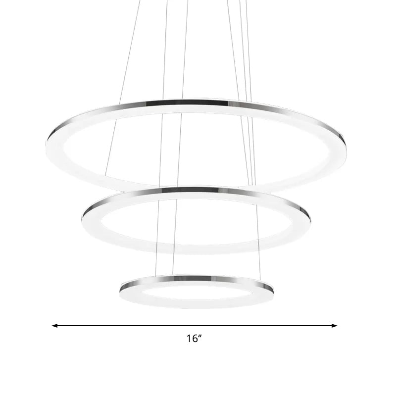 Contemporary Led Acrylic Round Ceiling Pendant Chandelier - 1/2/3-Head Silver Warm/White Light