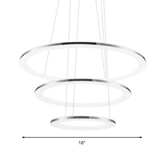 Contemporary Led Acrylic Round Ceiling Pendant Chandelier - 1/2/3-Head Silver Warm/White Light