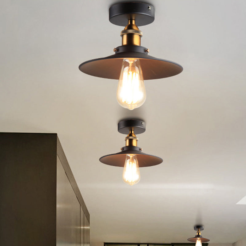 Sleek Saucer Ceiling Light In Black/White For Kitchen - Loft Semi Flush Mount Lighting With 1 Bulb