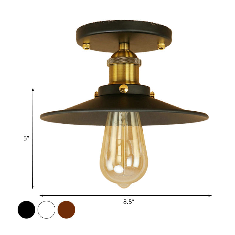 Sleek Saucer Ceiling Light In Black/White For Kitchen - Loft Semi Flush Mount Lighting With 1 Bulb