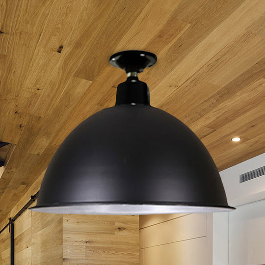 Modern Black Dome Ceiling Light for Dining Room - Loft Style, 1 Head, 12"/14" Width