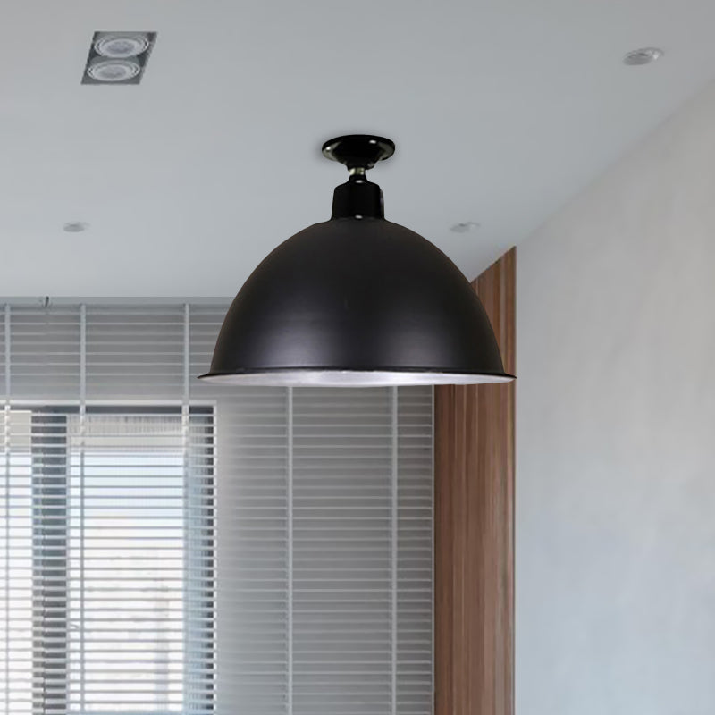 Modern Black Dome Ceiling Light for Dining Room - Loft Style, 1 Head, 12"/14" Width