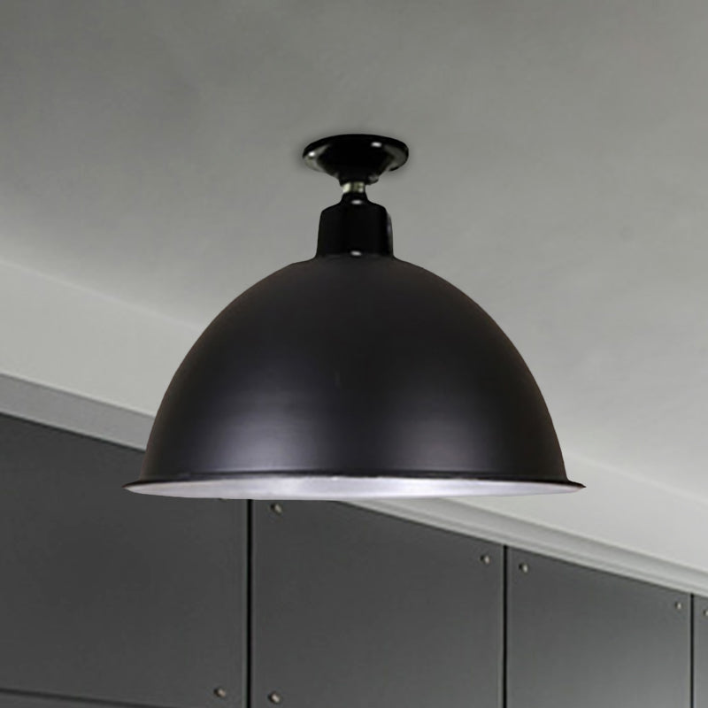 Modern Black Dome Ceiling Light for Dining Room - Loft Style, 1 Head, 12"/14" Width