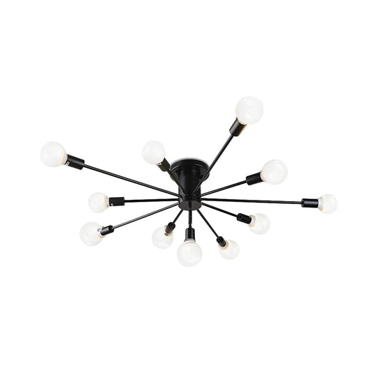 6/8 Head Retro Metal Ceiling Light Fixture - Semi Flush Mount Lighting For Bedroom In Black/White