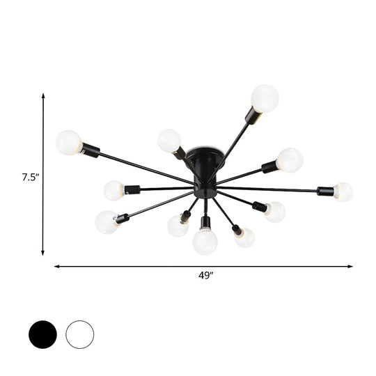 6/8 Head Retro Metal Ceiling Light Fixture - Semi Flush Mount Lighting for Bedroom in Black/White