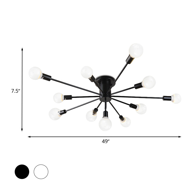 6/8 Head Retro Metal Ceiling Light Fixture - Semi Flush Mount Lighting For Bedroom In Black/White