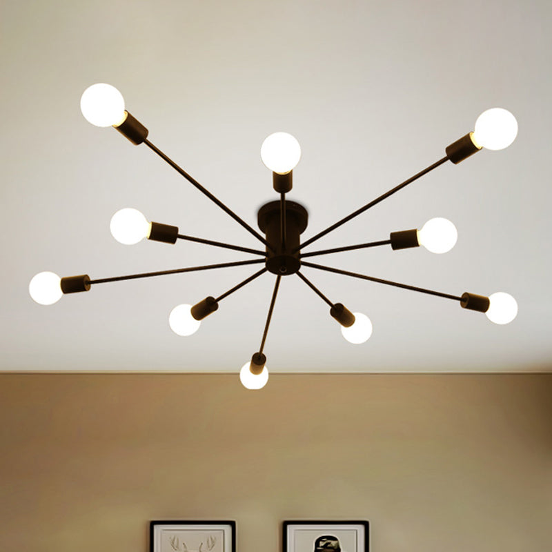 6/8 Head Retro Metal Ceiling Light Fixture - Semi Flush Mount Lighting for Bedroom in Black/White