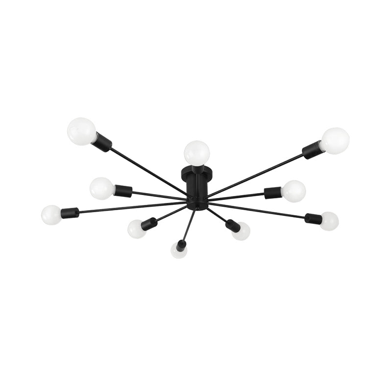 6/8 Head Retro Metal Ceiling Light Fixture - Semi Flush Mount Lighting for Bedroom in Black/White