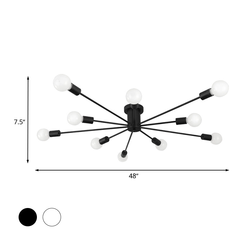 6/8 Head Retro Metal Ceiling Light Fixture - Semi Flush Mount Lighting for Bedroom in Black/White