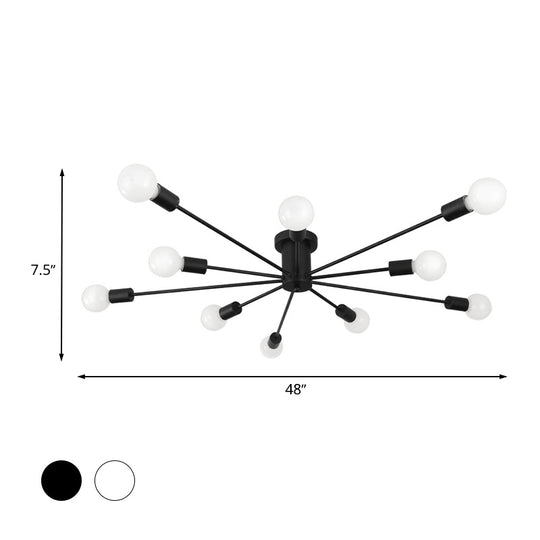 6/8 Head Retro Metal Ceiling Light Fixture - Semi Flush Mount Lighting For Bedroom In Black/White