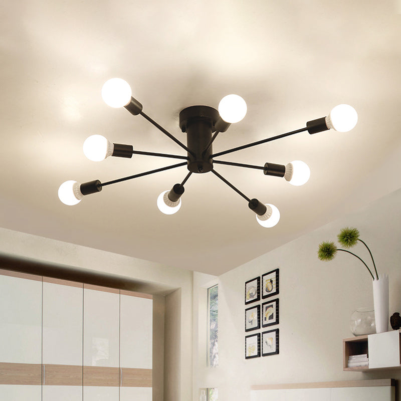 6/8 Head Retro Metal Ceiling Light Fixture - Semi Flush Mount Lighting for Bedroom in Black/White