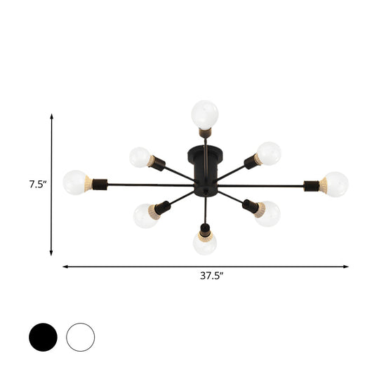 6/8 Head Retro Metal Ceiling Light Fixture - Semi Flush Mount Lighting for Bedroom in Black/White