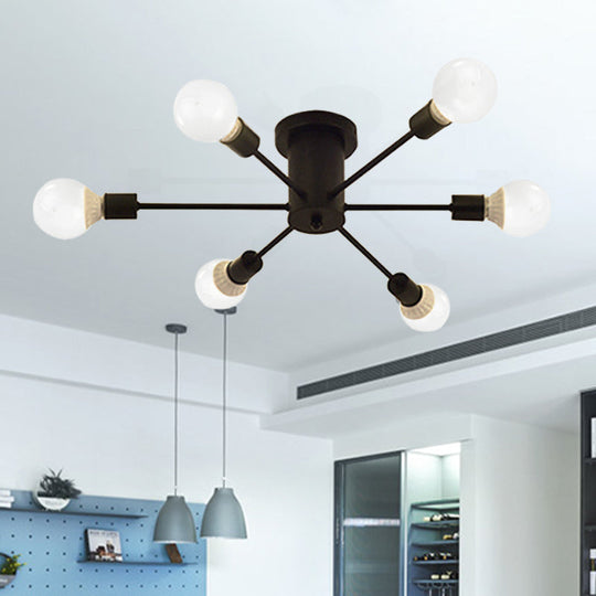 6/8 Head Retro Metal Ceiling Light Fixture - Semi Flush Mount Lighting for Bedroom in Black/White