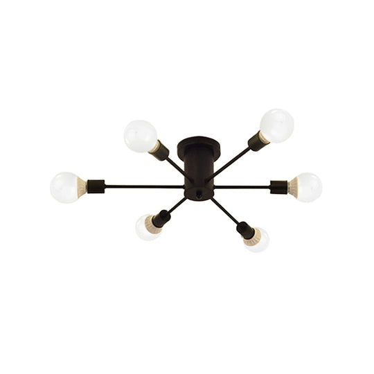 6/8 Head Retro Metal Ceiling Light Fixture - Semi Flush Mount Lighting for Bedroom in Black/White