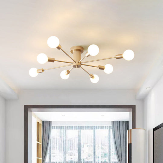 Semi Flush Mount Industrial Gold Metal Ceiling Light Fixture - Exposed Lights Ideal For Living Room