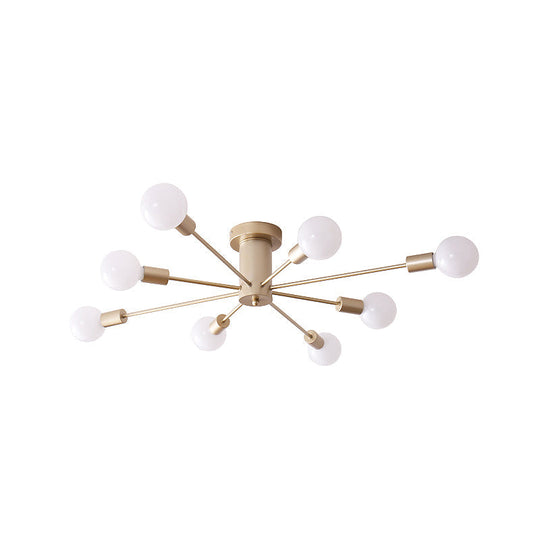 Semi Flush Mount Industrial Gold Metal Ceiling Light Fixture - Exposed Lights Ideal For Living Room