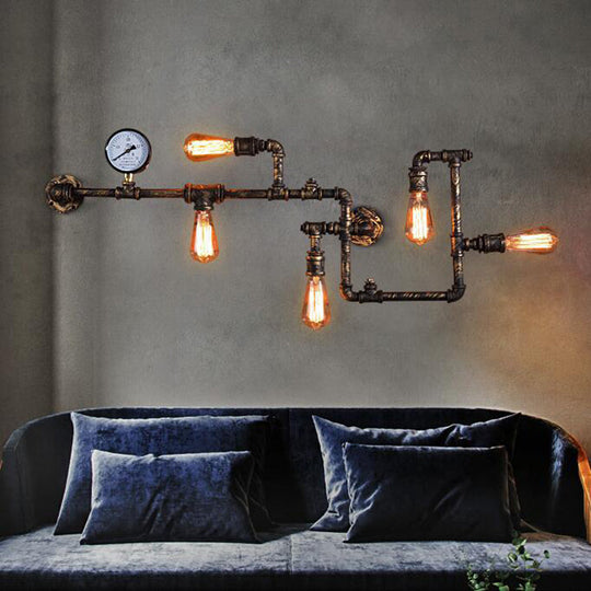 Industrial Twisted Pipe Wall Light Fixture - 5-Head Iron Mount Sconce For Bedroom Black/Bronze