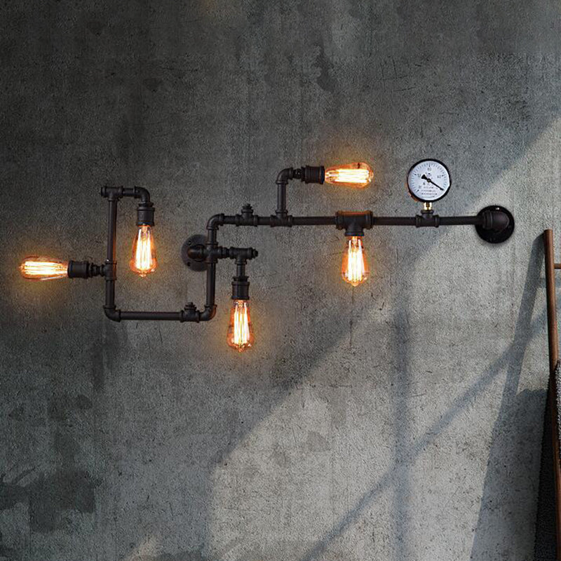 Industrial Twisted Pipe Wall Light Fixture - 5-Head Iron Mount Sconce For Bedroom Black/Bronze