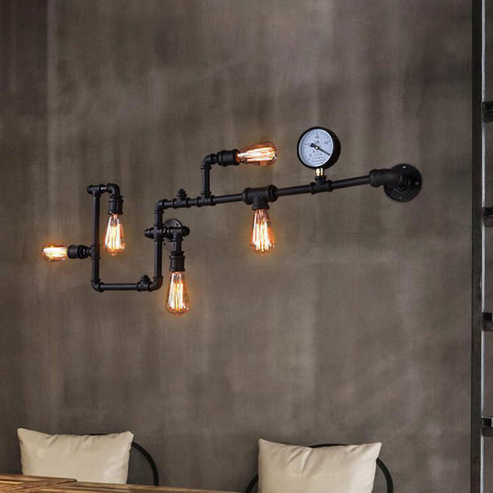 Industrial Twisted Pipe Wall Light Fixture - 5-Head Iron Mount Sconce For Bedroom Black/Bronze