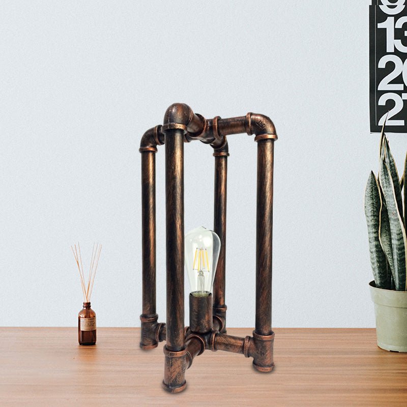 Iron Rust Industrial Nightstand Lamp With Cross Pipe Design - Task Lighting For Restaurants