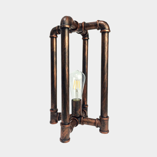 Iron Rust Industrial Nightstand Lamp With Cross Pipe Design - Task Lighting For Restaurants