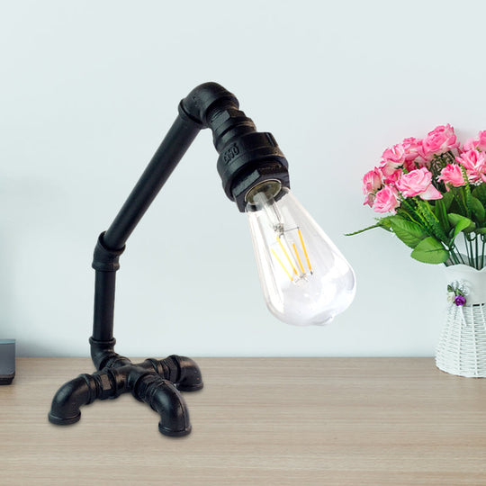 Vintage Metal Bare Bulb Desk Light With Cross Pipe Base - Rust/Black Bedroom Table Lamp