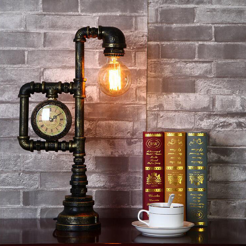 Black Farmhouse Table Lamp With Water Pipe Design - Ideal For Study Room