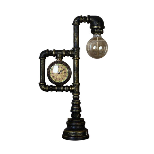 Black Farmhouse Table Lamp With Water Pipe Design - Ideal For Study Room