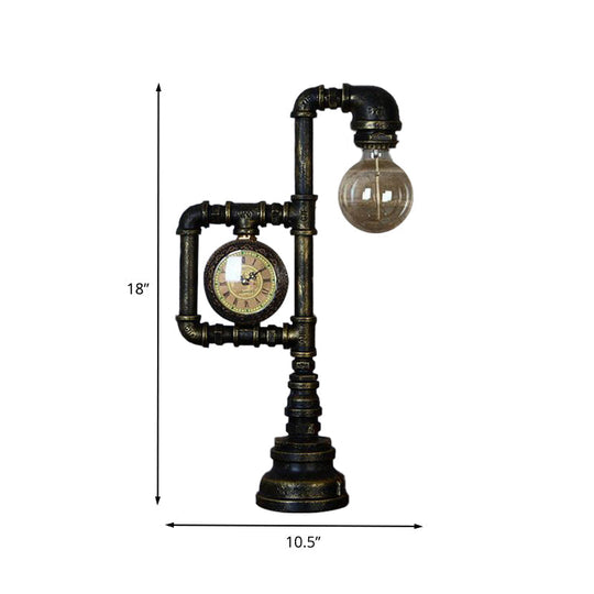 Black Farmhouse Table Lamp With Water Pipe Design - Ideal For Study Room