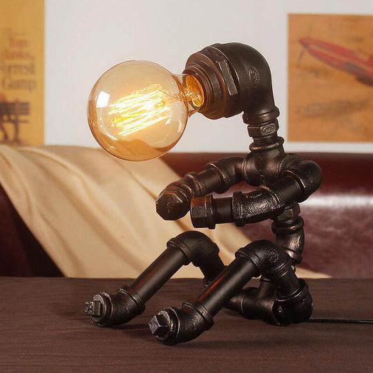 Metal Robot Table Light In Brass - Antique Finish 1 Head Nightstand Lamp For Coffee House