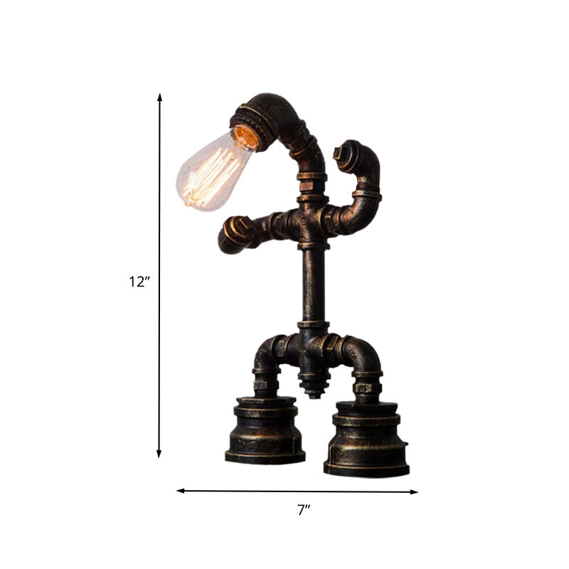 Robot Pipe Desk Lamp - Small Rustic Black Iron Night Table Light With Plug-In Cord