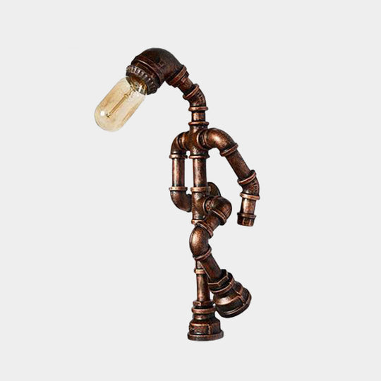 Industrial Metal Bronze Wall Sconce Light: Standing Human Shape 1-Bulb Pipe Lamp