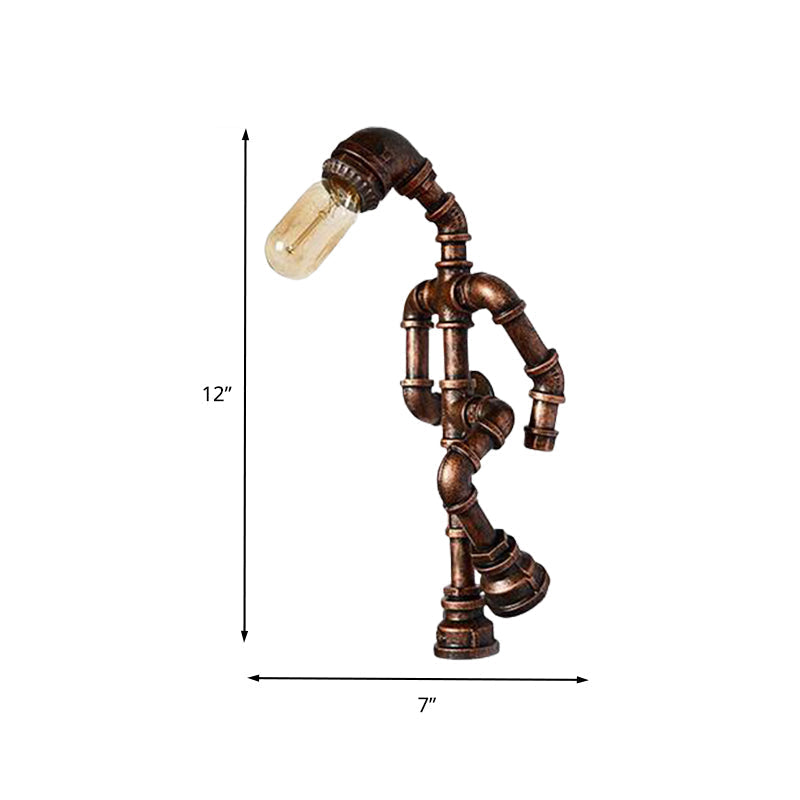 Industrial Metal Bronze Wall Sconce Light: Standing Human Shape 1-Bulb Pipe Lamp