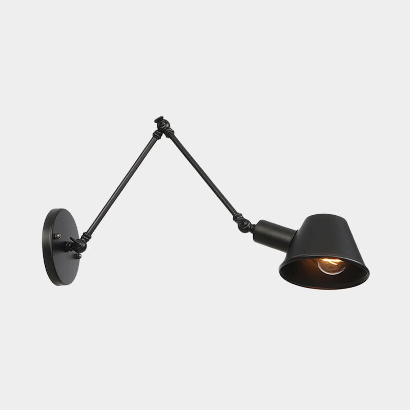 Industrial Bell Shade Wall Light Sconce With Swing Arm - Black Finish 6+12/12+6 Length