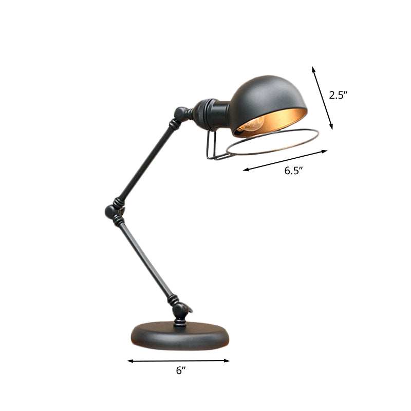 Industrial Black Dome Task Light Table Lamp With Swing Arm 6.5/8 Width