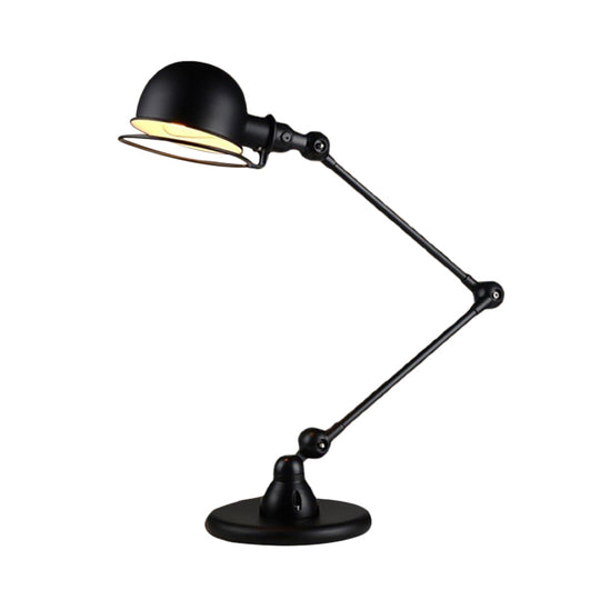 Iron Swing Arm Restaurant Desk Lamp With Dome Shade - Antiqued Black Finish 1-Bulb Table Lighting