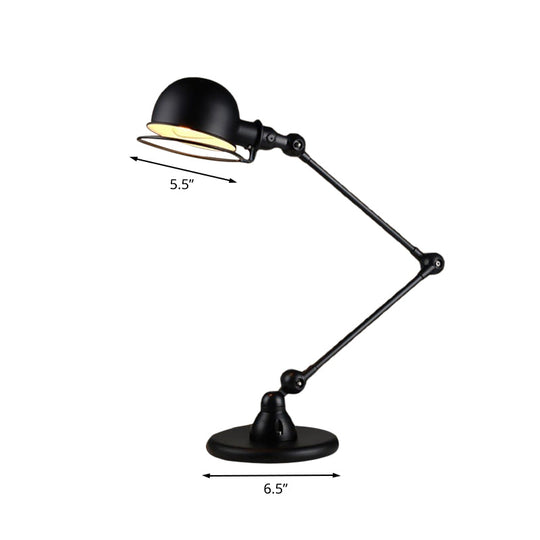 Iron Swing Arm Restaurant Desk Lamp With Dome Shade - Antiqued Black Finish 1-Bulb Table Lighting