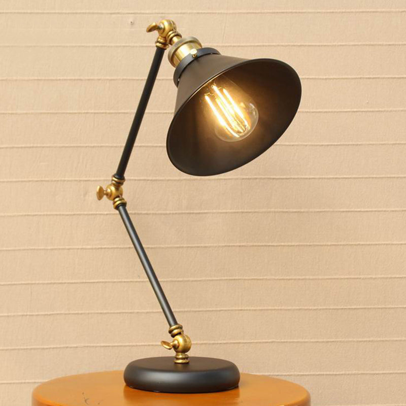 Modern Black/Gold Swing Arm Desk Lamp - Farmhouse Metallic Nightstand Light With Flared Shade