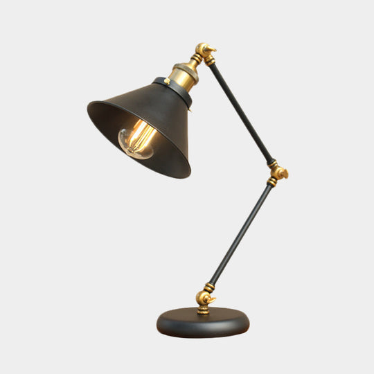 Modern Black/Gold Swing Arm Desk Lamp - Farmhouse Metallic Nightstand Light With Flared Shade