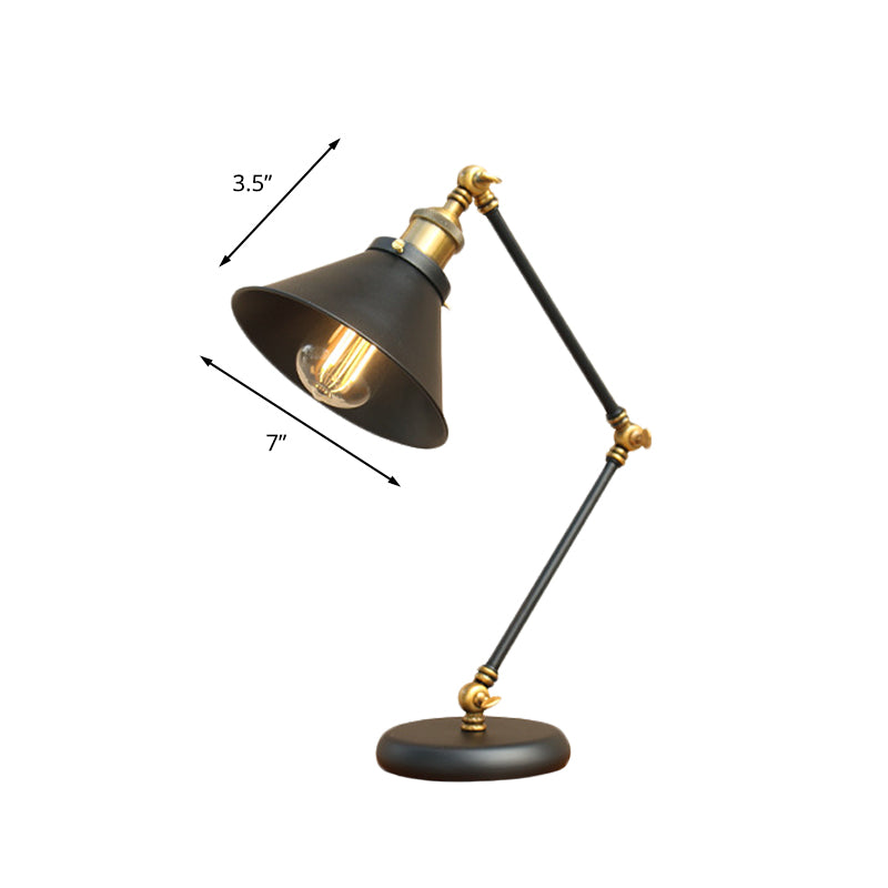 Modern Black/Gold Swing Arm Desk Lamp - Farmhouse Metallic Nightstand Light With Flared Shade