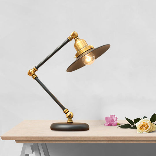 Modern Black/Gold Swing Arm Desk Lamp - Farmhouse Metallic Nightstand Light With Flared Shade