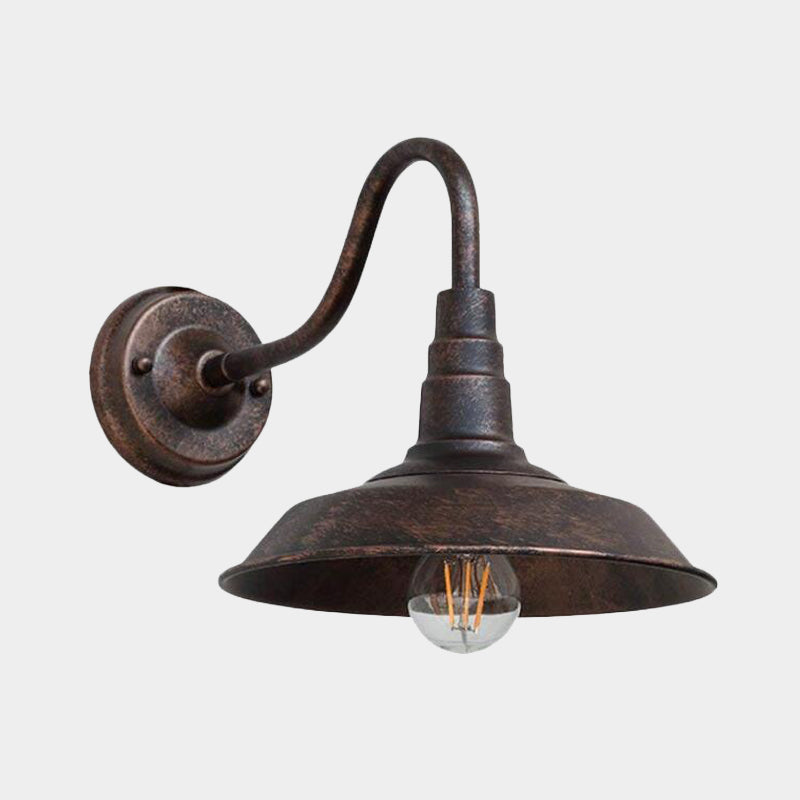 Rustic Black Iron Wall Sconce With Gooseneck Arm - Barn Bedside Light