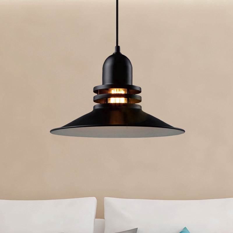 Vintage Black Flare Iron Suspension Light - Restaurant Ceiling Lamp