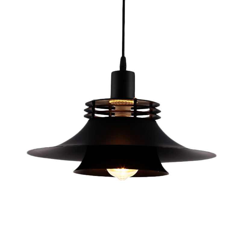 Restaurant Ceiling Light: Wide Flare Pendant Countryside Black Iron | 2-Layer, 1 Bulb | 12.5"/14" Wide