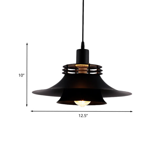 Restaurant Ceiling Light: Wide Flare Pendant Countryside Black Iron | 2-Layer, 1 Bulb | 12.5"/14" Wide