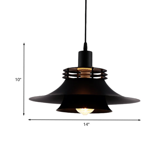 Restaurant Ceiling Light: Wide Flare Pendant Countryside Black Iron | 2-Layer, 1 Bulb | 12.5"/14" Wide