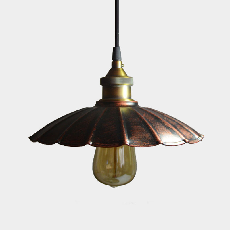 Copper Antiqued Scallop Drop Pendant Light - 1 Bulb 10/14/16.5 Wide Iron Ceiling Fixture