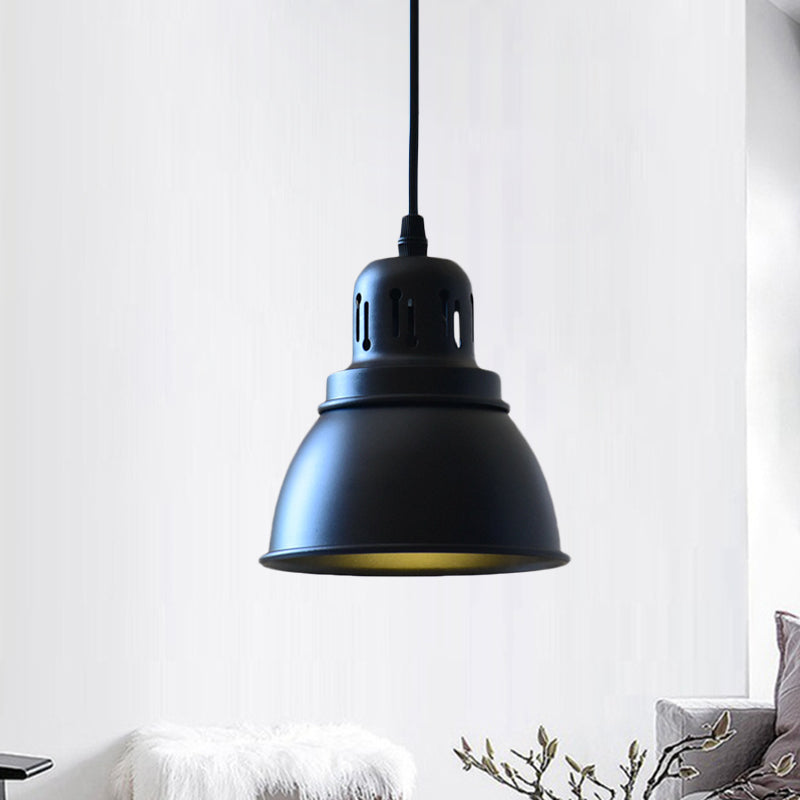 Iron Suspension Pendant Lamp - Antiqued Black Finish 1-Bulb Domed Stairway Design 6/7.5/12 Width / 6